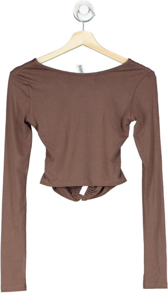 The Kript Brown Long Sleeve Crop Top UK S