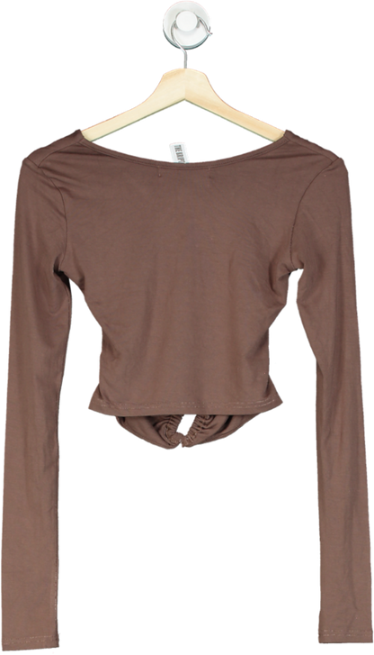 The Kript Brown Long Sleeve Crop Top UK S