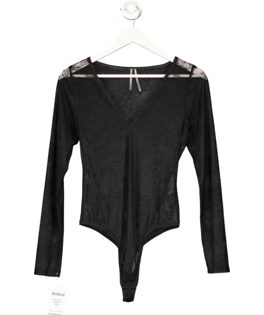 Anthropologie Black V Neck Lace Bodysuit UK M