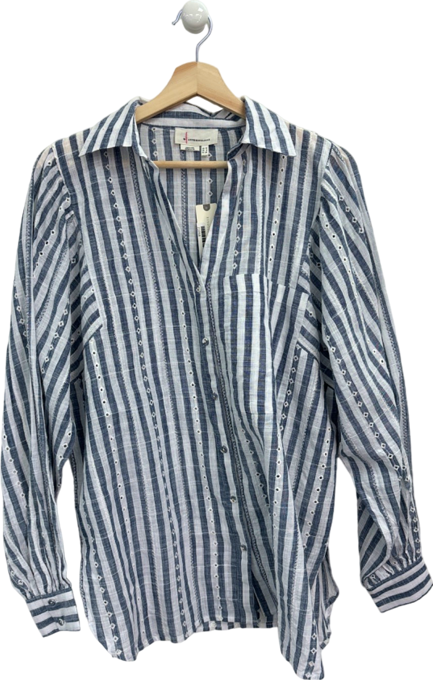 Anthropologie Blue/White Striped Long Sleeve Blouse UK 10