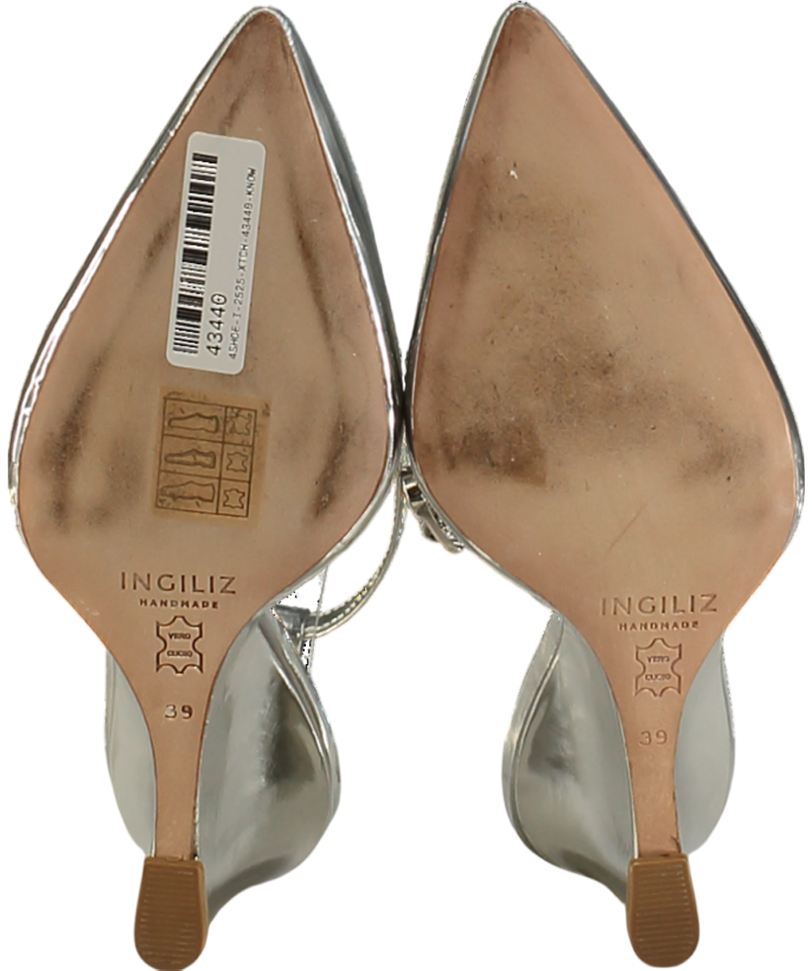 ingiliz Metallic Mona 03 Silver Mirror Leather Sandals UK 6 EU 39 👠