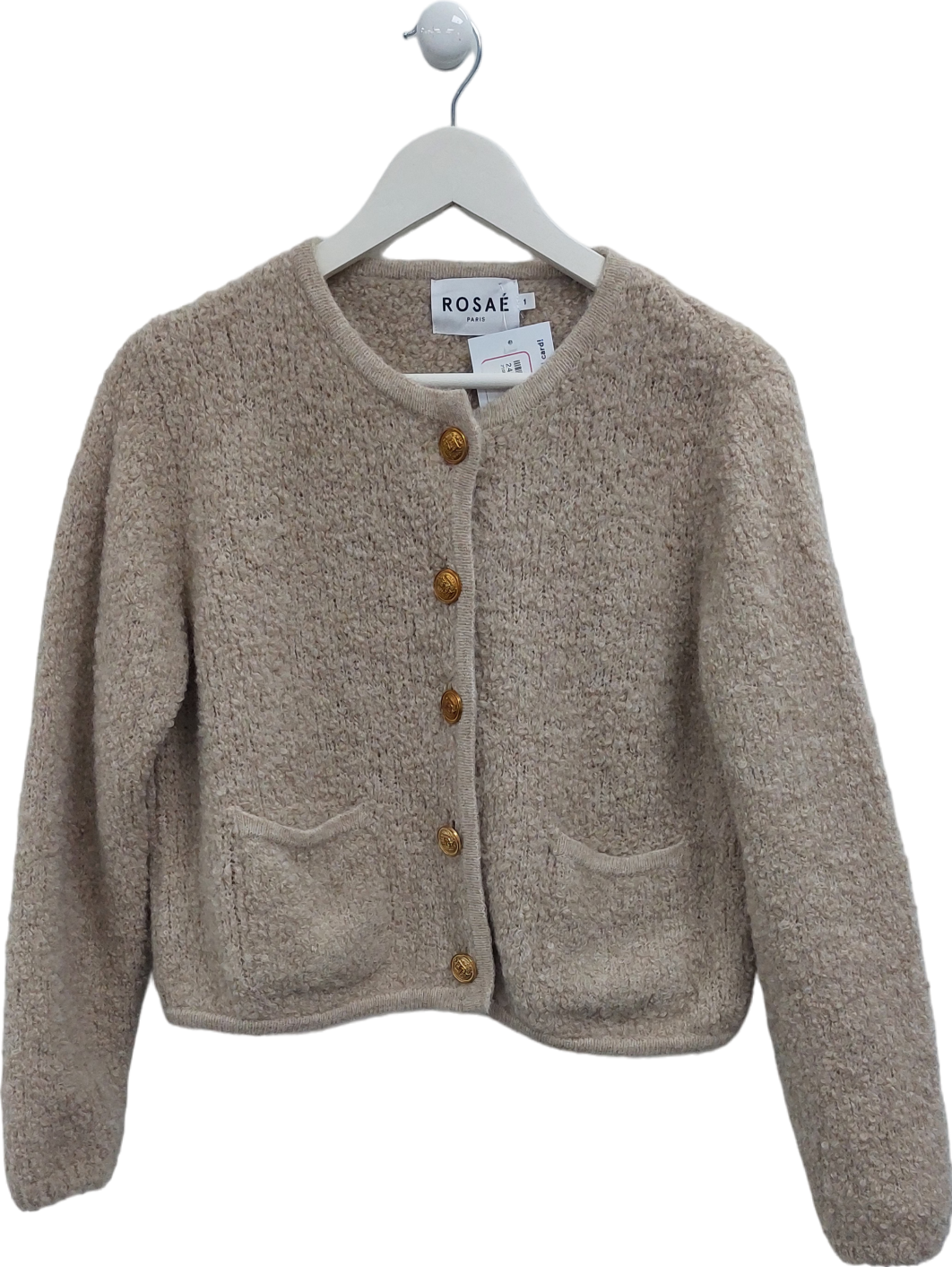 Rosaé Beige Bouclé Cardigan UK 10