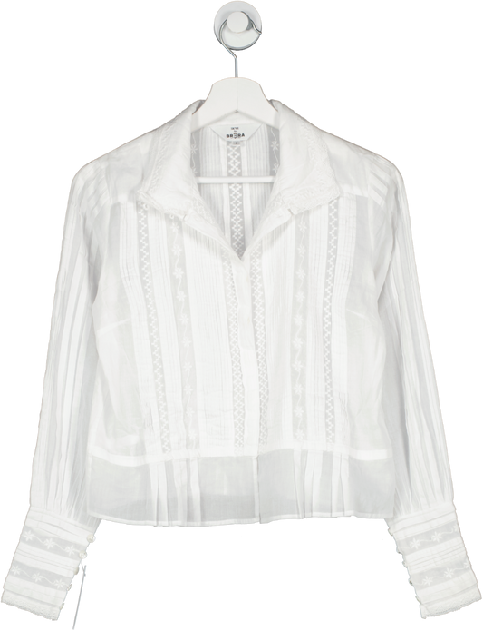 Brora White The Organic Cotton Pintuck Shirt UK 6