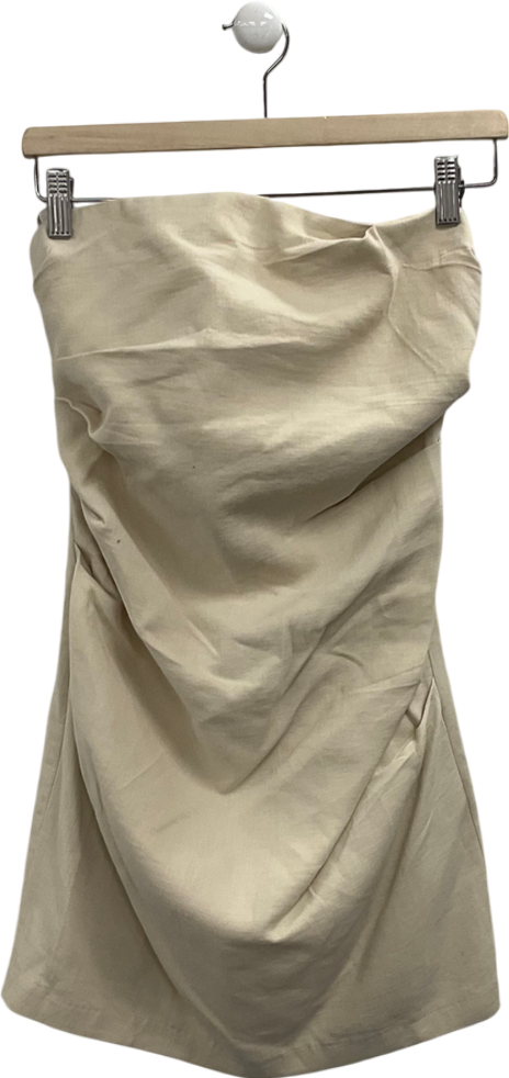 ZARA Cream Ruched Strapless Mini Dress UK XS