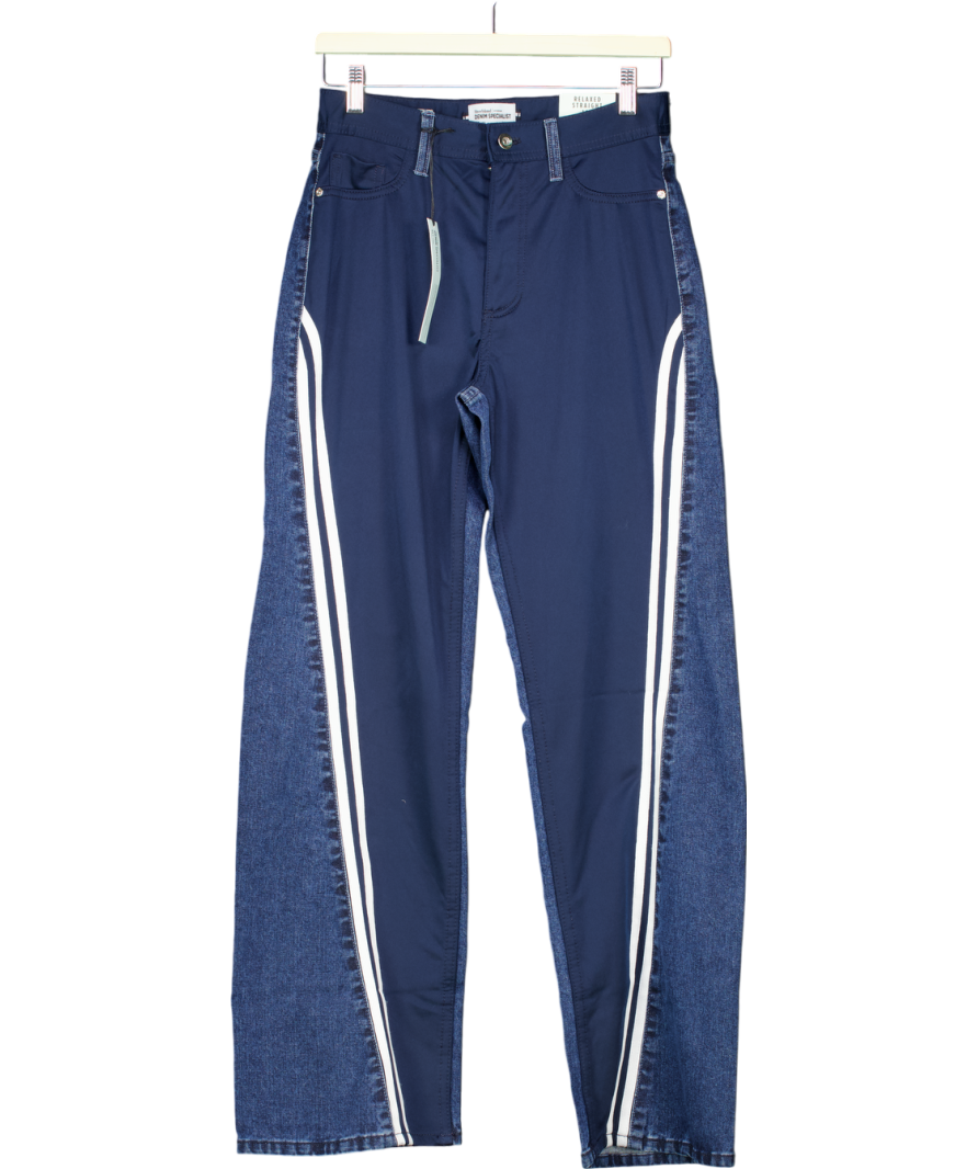 River Island Blue Relaxed Straight Stripe Hybrid Jeans UK 10