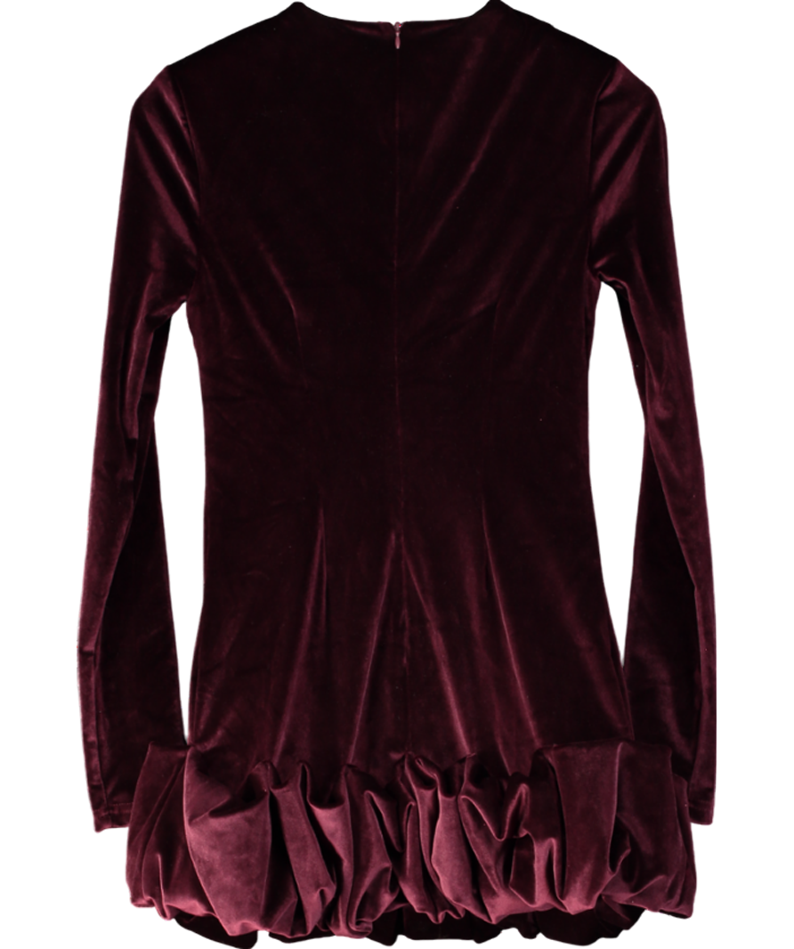 Club L Red Claudine Port Velvet Long-sleeved Ruffled Mini Dress UK 8