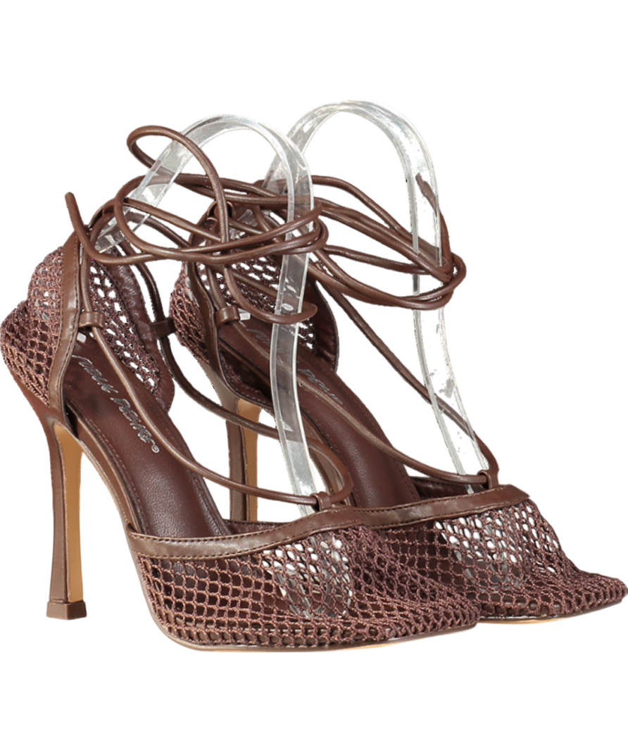 Public Desire Brown Long Shoot Chocolate Wrap Around Heels UK 5 EU 38 👠