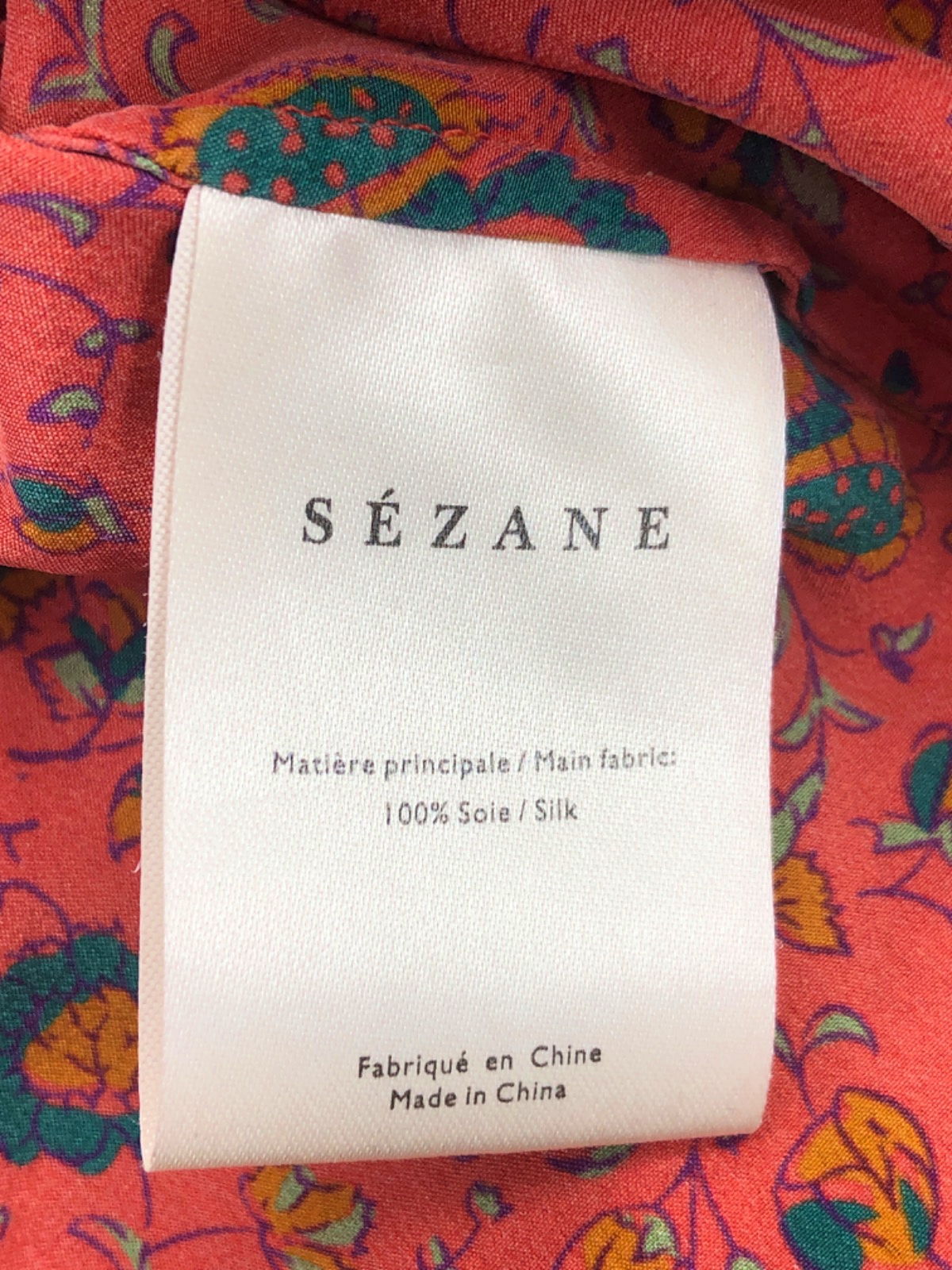Sézane Red Floral Print Silk Blouse UK 12