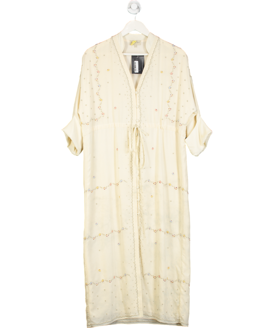Beulah London Cream Floral Embroidered Silk Button Down Dress UK S