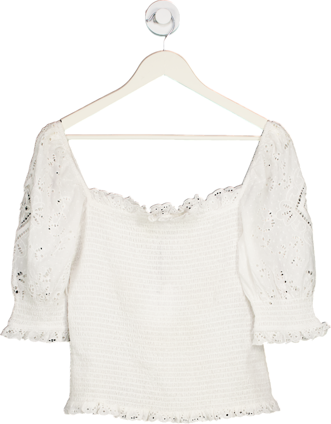 Brora White Off-Shoulder Smocked Top UK 12