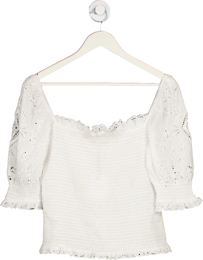 Brora White Off-Shoulder Smocked Top UK 12