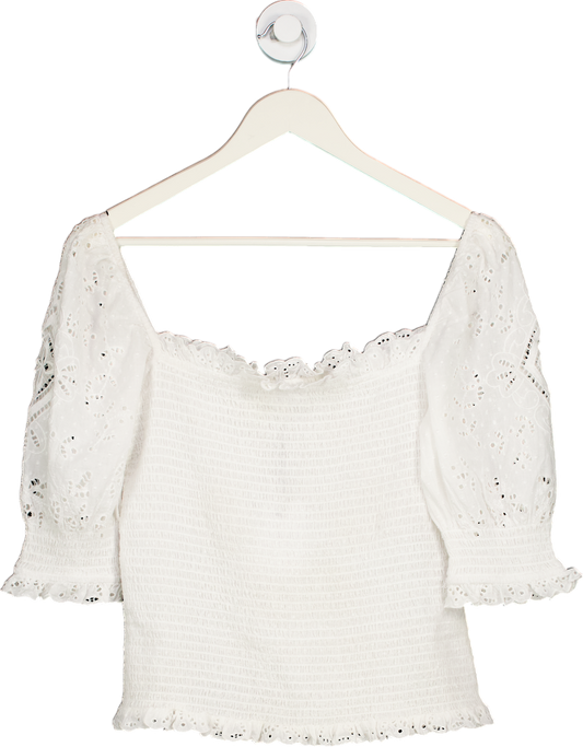 Brora White Off-Shoulder Smocked Top UK 12