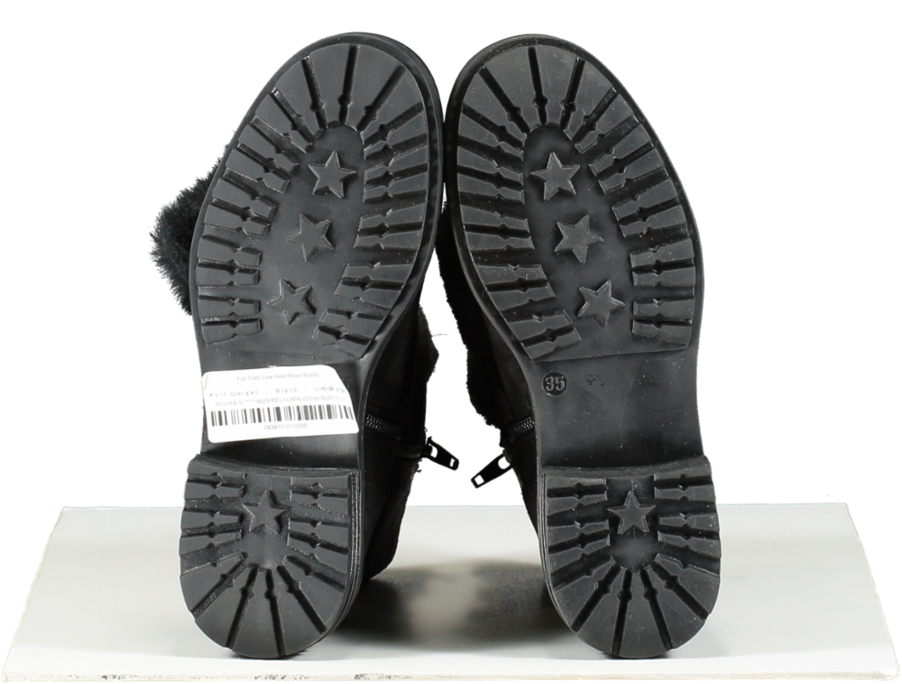 Kurt Geiger Black Fur Trim Biker Boots UK 2 EU 35 👠