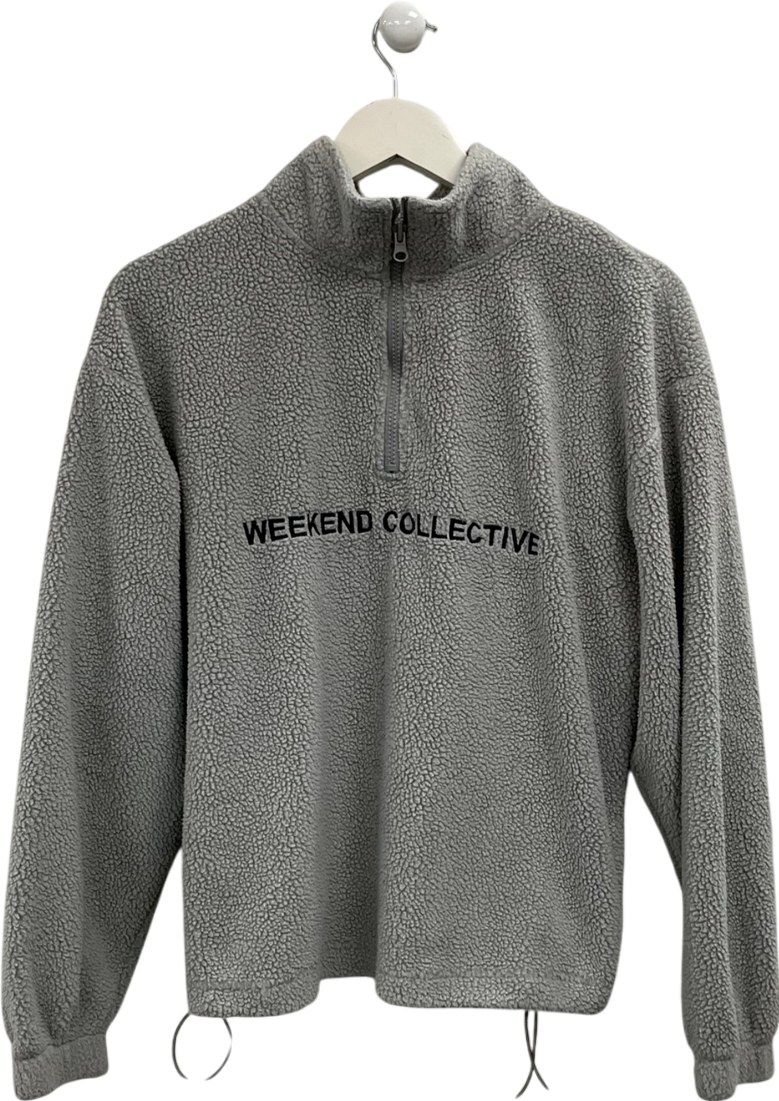 ASOS Grey Weekend Collective Half Zip Borg Fleece UK S
