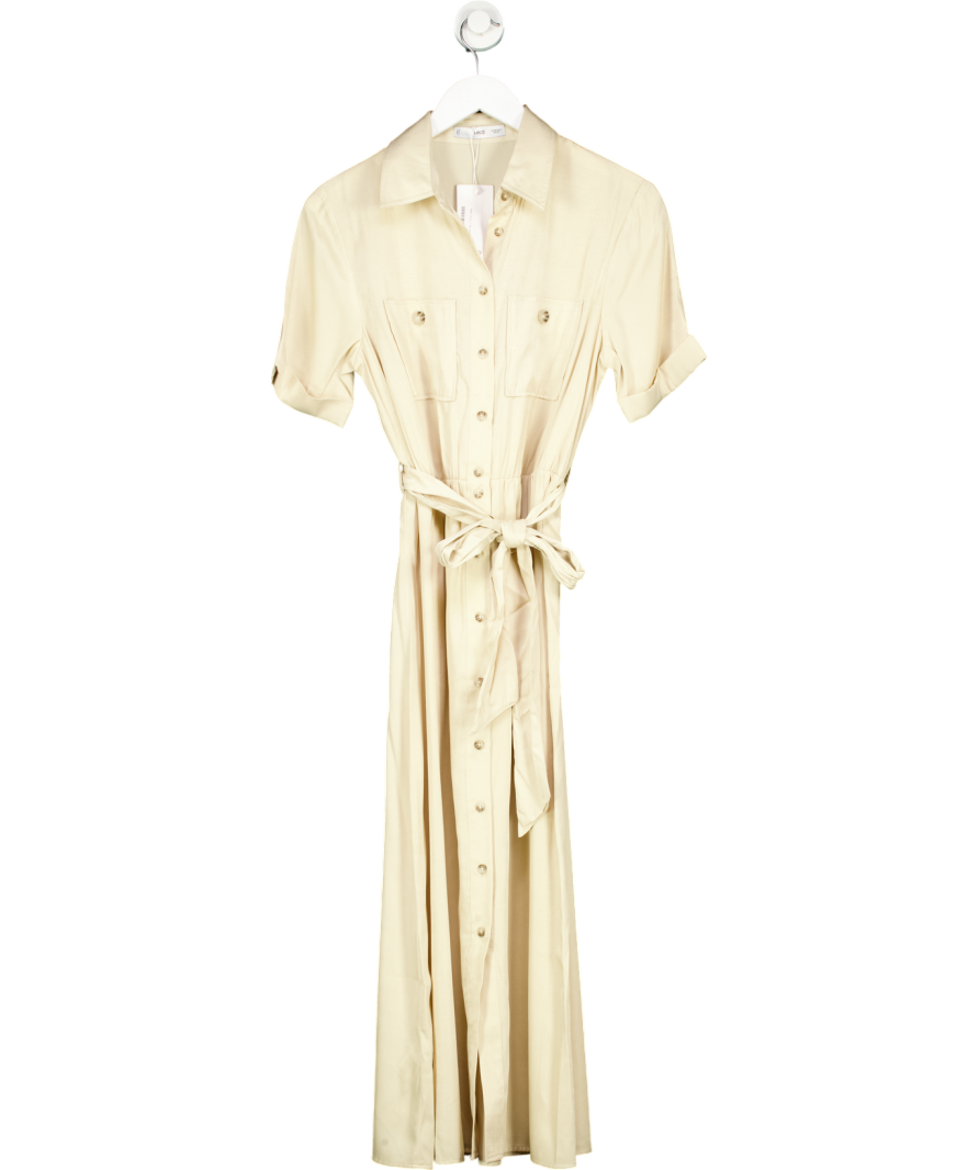 MANGO Cream Satin Shirt Dress UK 10