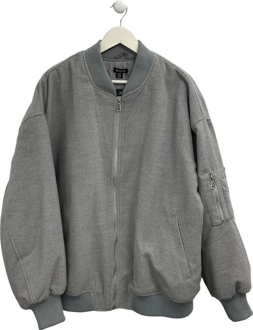 boohoo Grey Contrast Blanket Stitch Wool Look Jacket UK 14