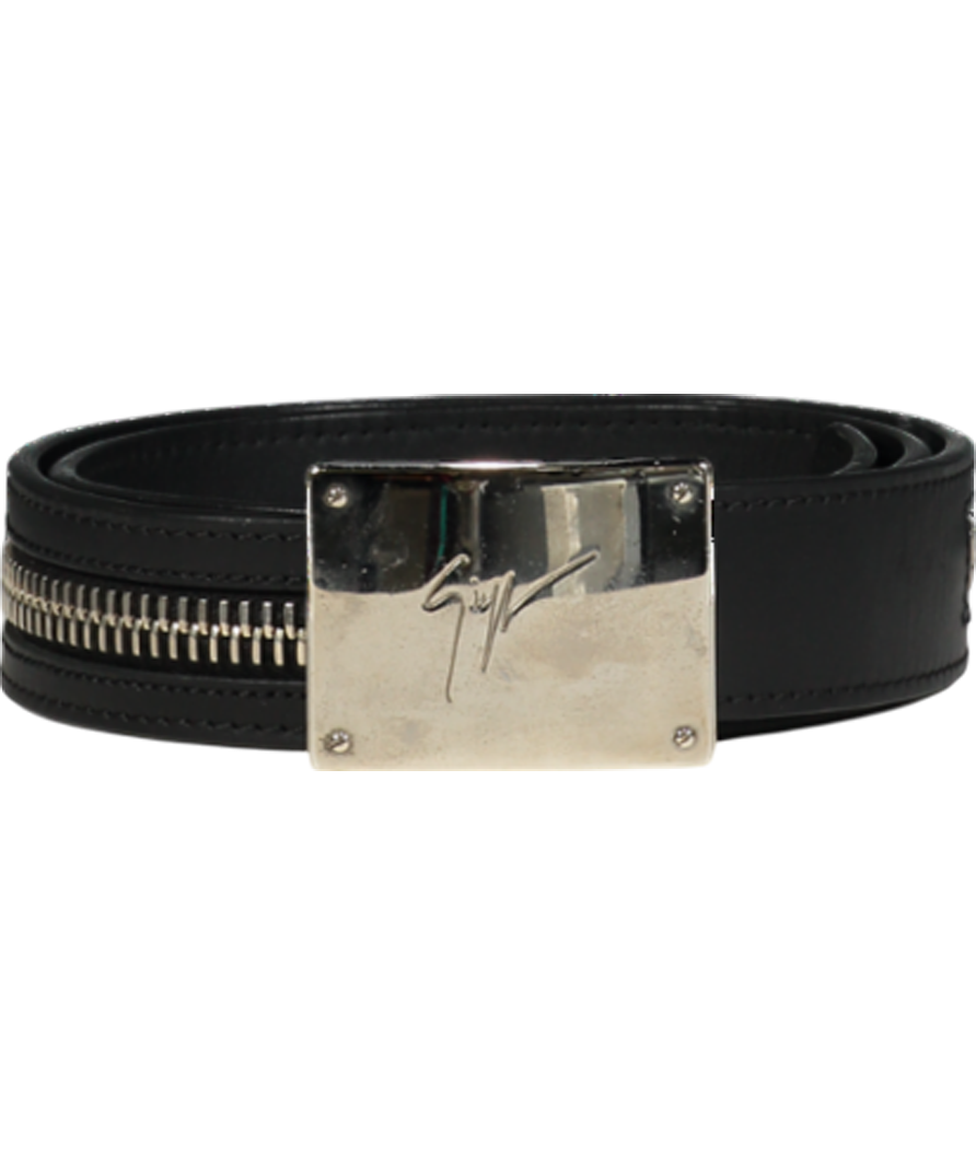 Giuseppe Zanotti Black Leather Square Logo Buckle Belt 90cm W30