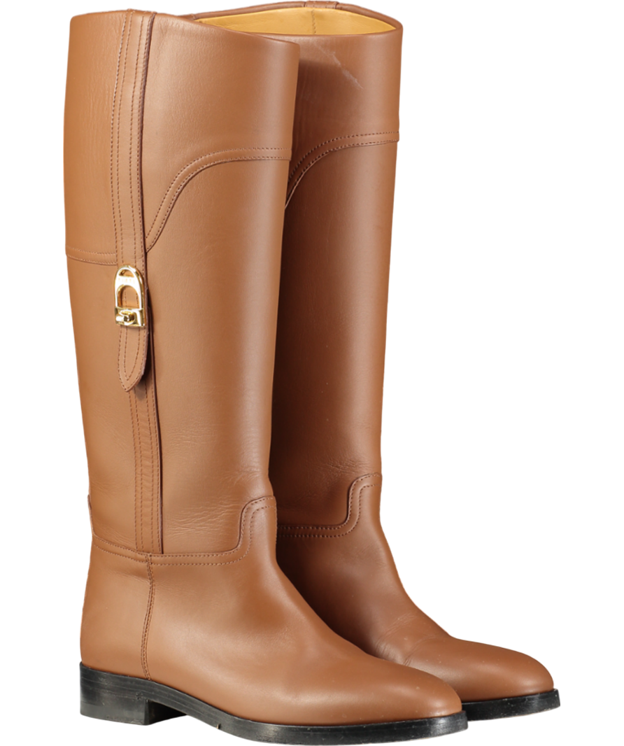Gucci Brown Leather Flat Knee-high Boots UK 3 EU 36 👠