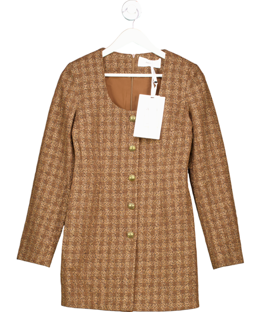 ancosti Brown Tweed Check Long Sleeve Dress UK L