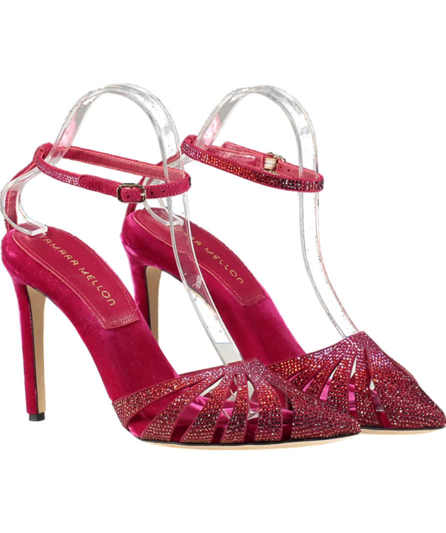 Tamara Mellon Red /pink Crystal-embellished Velvet Heels UK 5 EU 38