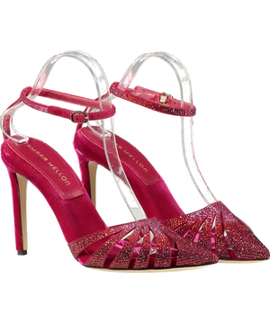 Tamara Mellon Red /pink Crystal-embellished Velvet Heels UK 5 EU 38