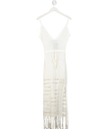 Mermaids White Knitted Fringed Crochet Maxi Dress UK S