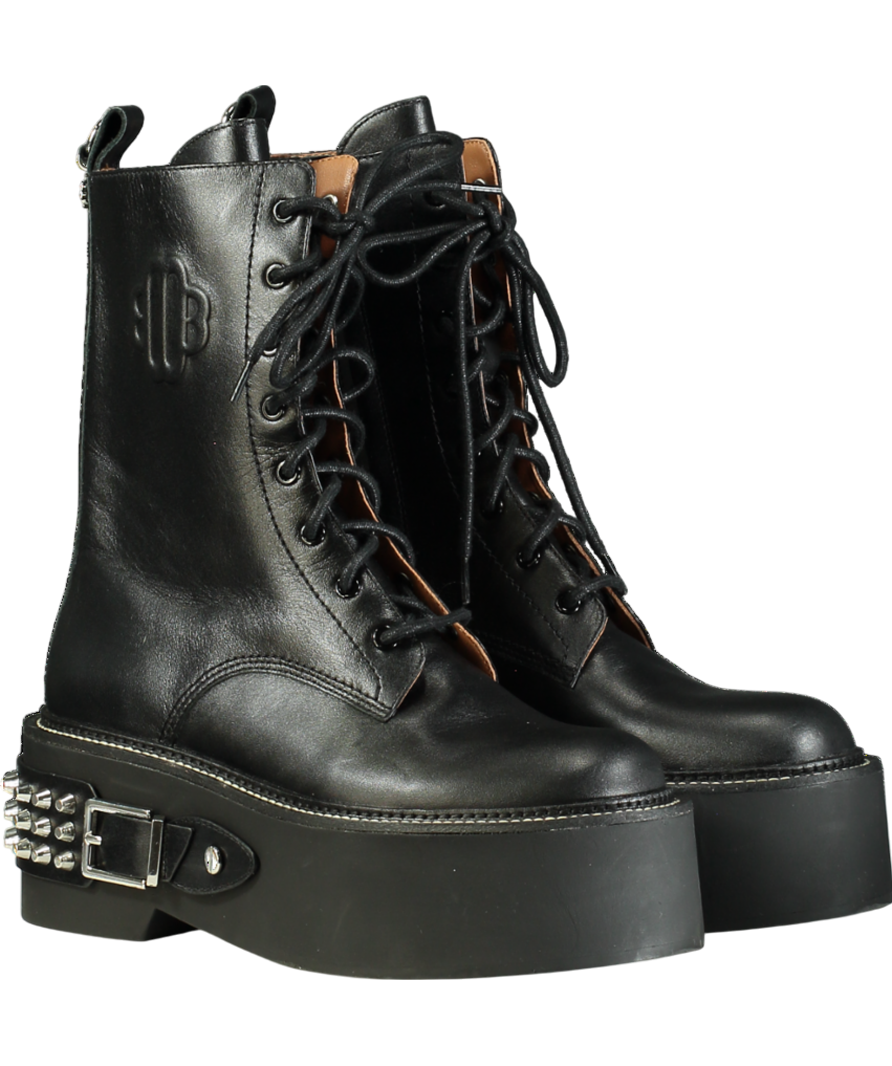 Maje Black Buckle-detail Lace-up Leather Boots UK 5 EU 38 👠
