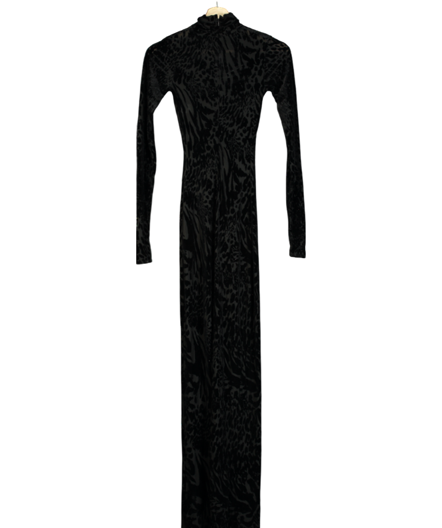 Naked Wardrobe Black Velvet Burnout Animal Print Jumpsuit UK XS