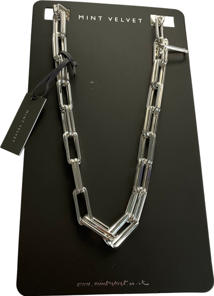 Mint Velvet Metallic Silver Tone Square Link Necklace