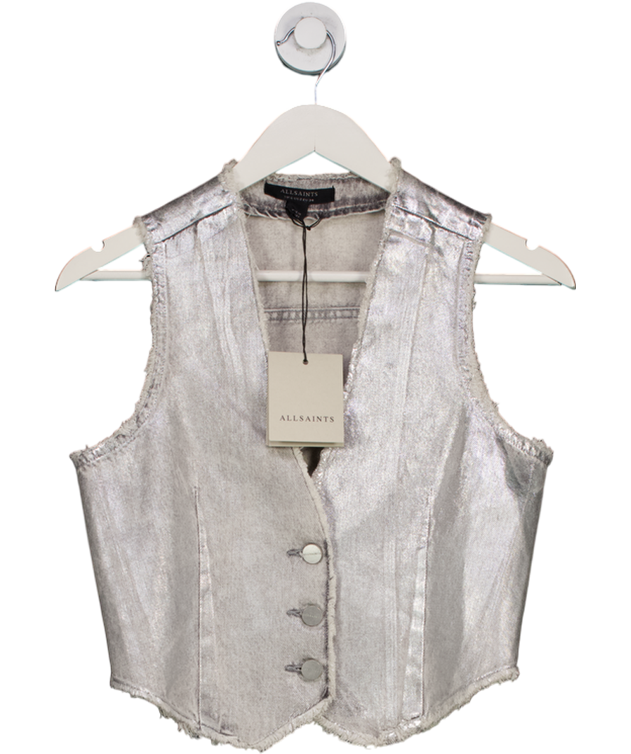 AllSaints Andrea Metallic Silver Waistcoat UK 6