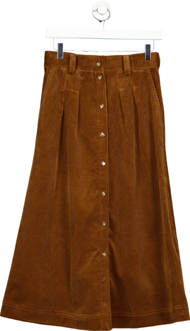 Sézane Brown Corduroy Midi Skirt UK 8