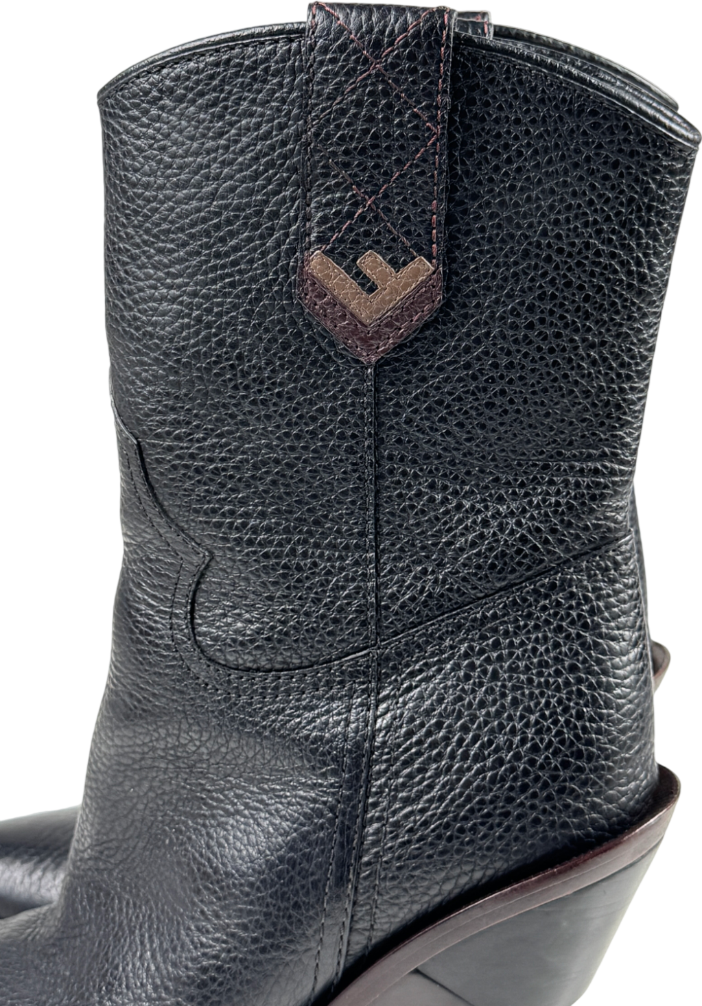 FENDI Black Grained Leather 'f"logo Cutwalk Western Boots UK 5 EU 38 👠