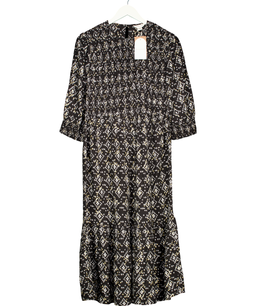 Monsoon Black Geometric Print ¾ Sleeve Shirred Dress in LENZING ECOVERO UK 10