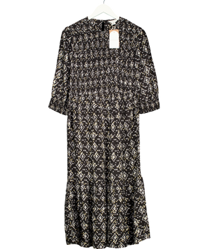 Monsoon Black Geometric Print  Shirred Dress UK 10