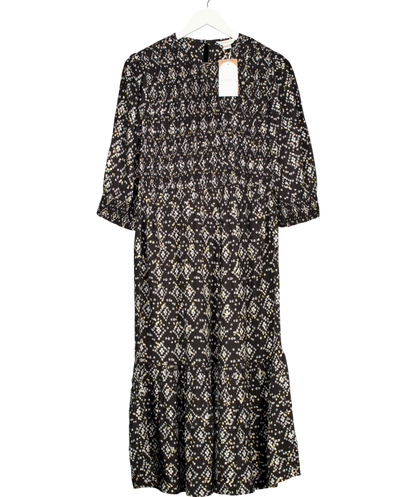 Monsoon Black Geometric Print ¾ Sleeve Shirred Dress in LENZING ECOVERO UK 10