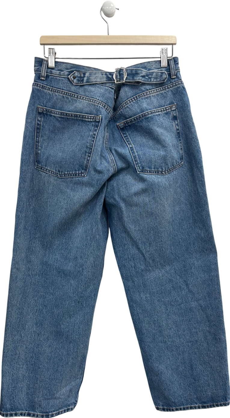 Topshop Blue Buckle Back Detail Straight Leg Jeans W32