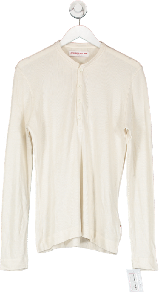 Orlebar Brown Cream Harrison Cashmere Classic Fit Long Sleeve T Shirt UK M