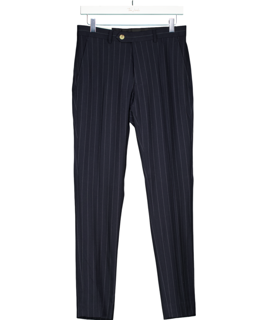 Moss Blue Slim Fit Pinstripe Trousers W28