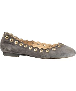 CHLOE Grey Suede Pumps With Gold Eyelets UK 12.5 EU 31 👼