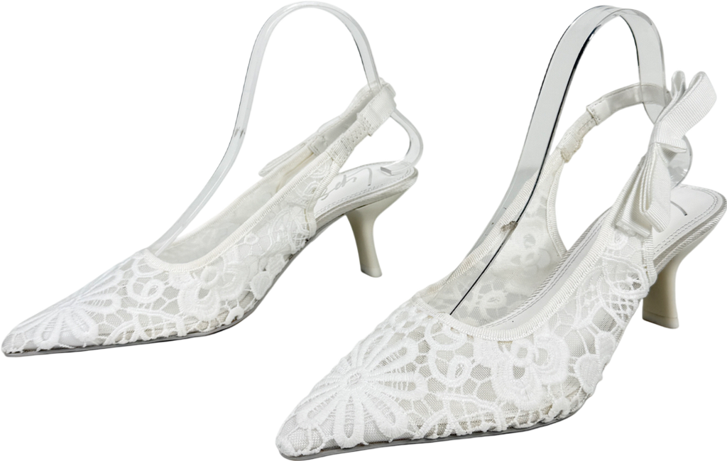 Lipsy White Bridal Standard Fit Slingback Bow Mid Heel Court Shoes UK 4 EU 37