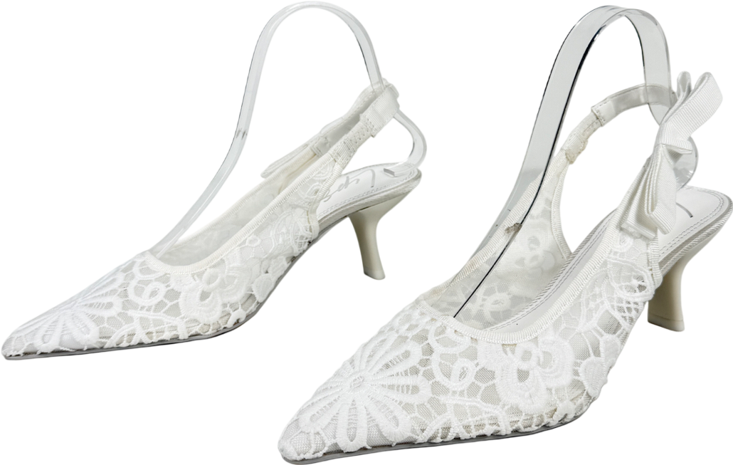 Lipsy White Bridal Standard Fit Slingback Bow Mid Heel Court Shoes UK 4 EU 37