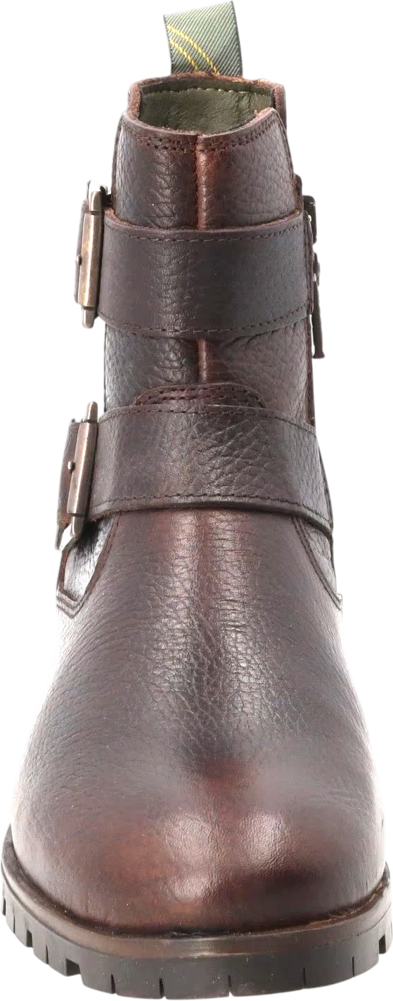 BARBOUR Brown / Antique Brass Pebbled Leather Double Buckle Ankle Boots UK 3 EU 36