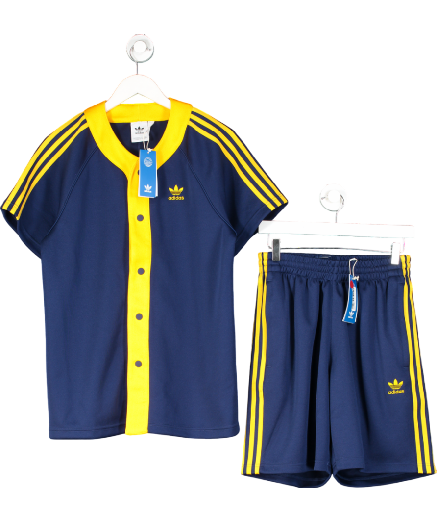 adidas Blue Classics Short Sleeve Shirt And Shorts Set UK XS