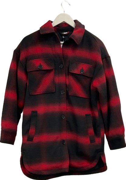 H&M Red Checked Padded Long Line Shacket UK XS