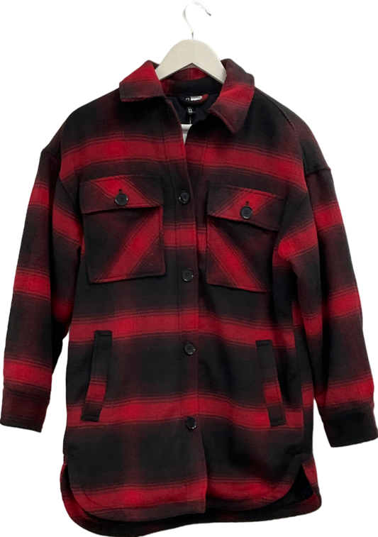 H&M Red Checked Padded Long Line Shacket UK XS