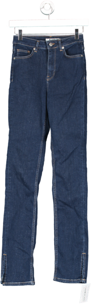 NA-KD Blue Straight High Waist Jeans With Split Hem UK 6