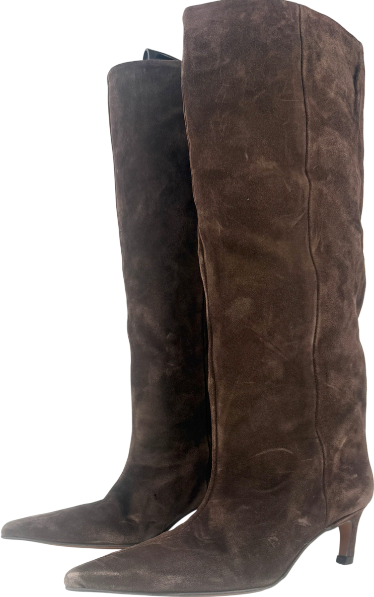 ASOS Brown Pull-on Kitten Heeled Knee Boots In Chocolate Suedette UK 5 EU 38 👠
