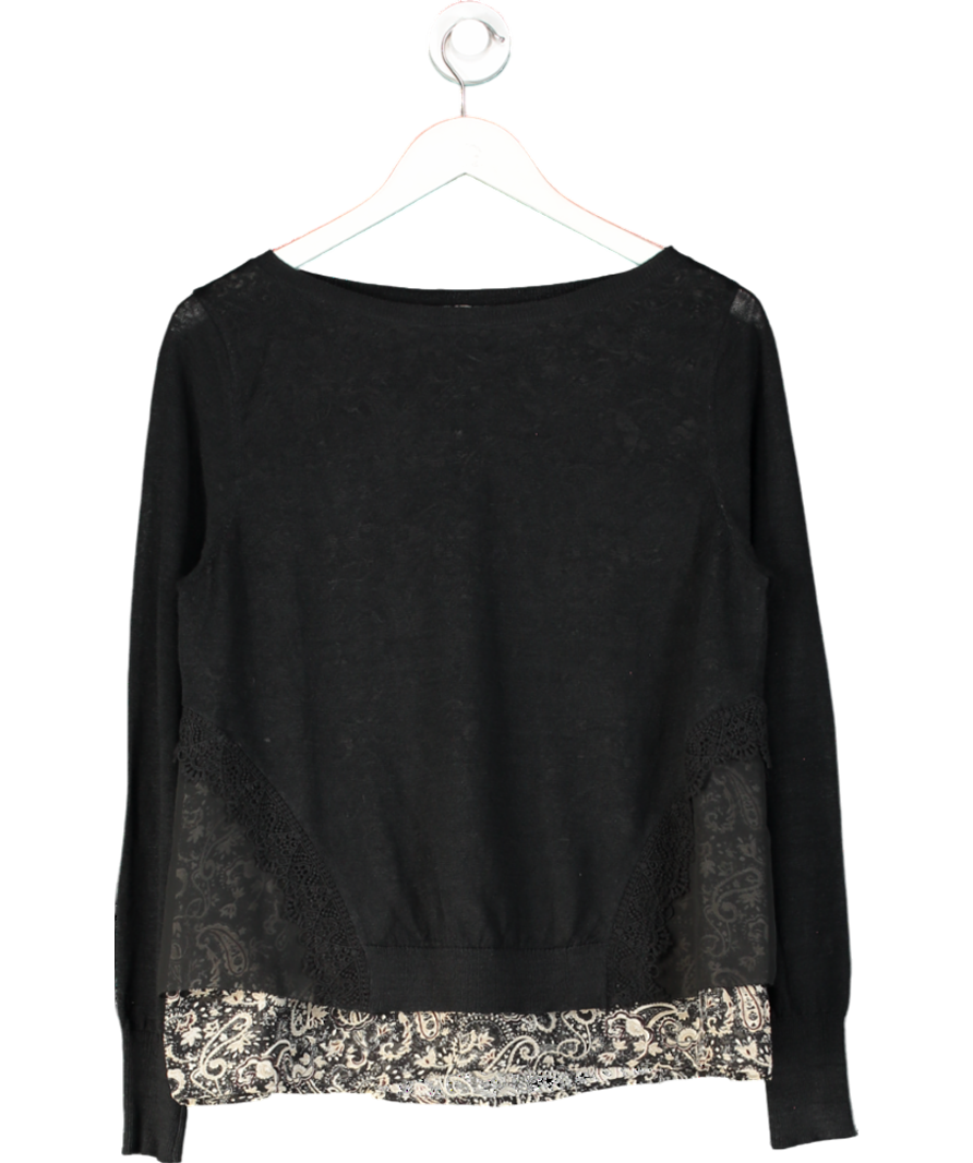 Mint Velvet Black / Printed Double Layer Linen Jumper UK 14