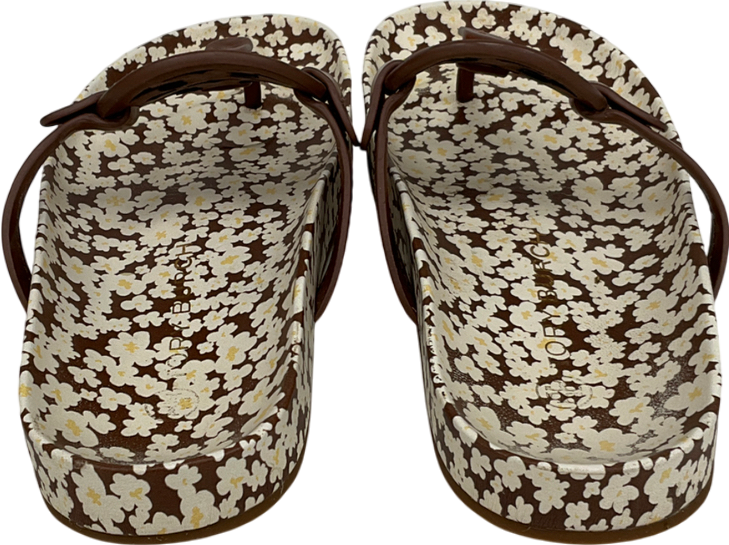 Tory Burch Brown Floral Print Leather Sandal UK 4 EU 37