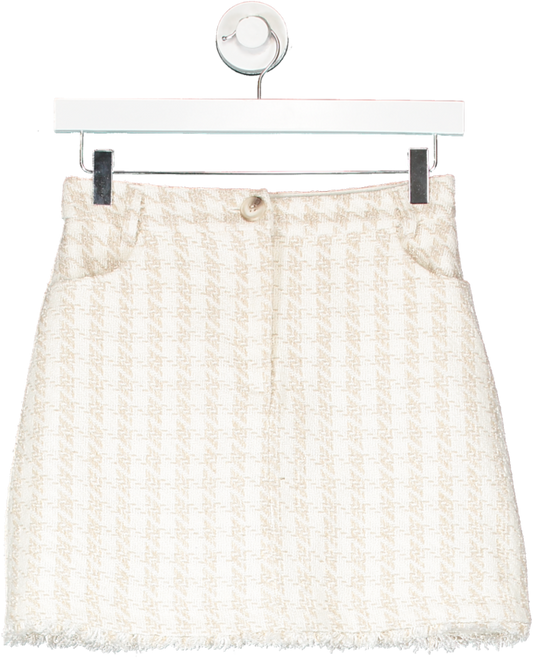 River Island Cream Dogtooth Boucle Mini Skirt UK 6